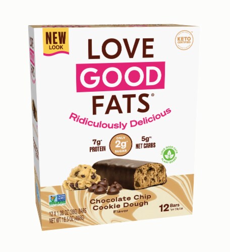 Love Good Fats™ Plant Based Chocolate Chip Cookie Dough Keto Snack Bars Perspective: front