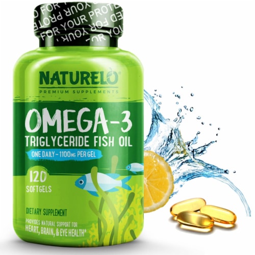 NATURELO Omega-3 Triglyceride Fish Oil Softgels 1100mg Perspective: front
