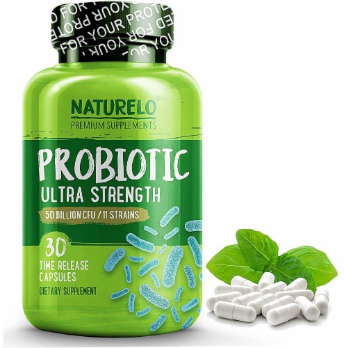 NATURELO Ultra Strength Probiotic Time Release Capsules Perspective: front