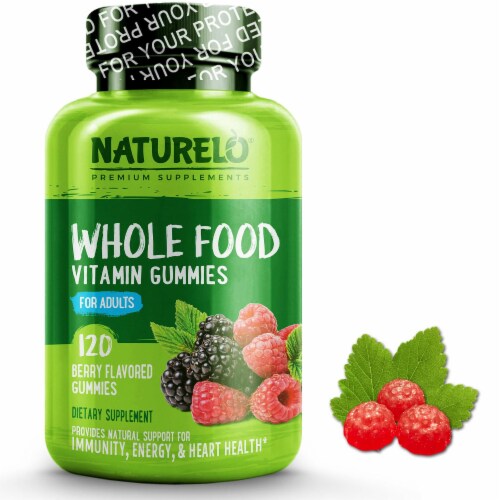 NATURELO Whole Food Berry Flavored Adult Vitamin Gummies 120 Count Perspective: front