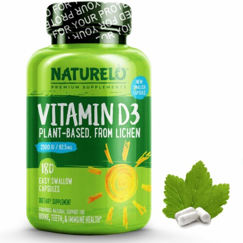 NATURELO Plant-Based Vitamin D3 Capsules 180 Count Perspective: front