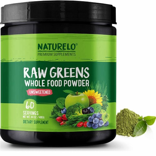 NATURELO  Raw Greens Whole Food Powder   Unsweetened Perspective: front