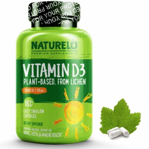 NATURELO Vitamin D3 from Wild-Harvested Lichen Capsules 5000IU Perspective: front