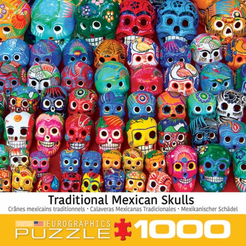 Eurographics Puzzles Colors of the World Traditional Mexican Skulls Puzzle Perspective: front