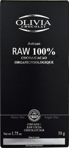 Olivia Chocolat Artisan 100% Raw Cocoa Organic Chocolate Bar Perspective: front