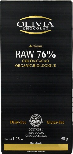 Olivia Chocolat  Artisan 76% Raw Cocoa Organic Chocolate Bar Perspective: front