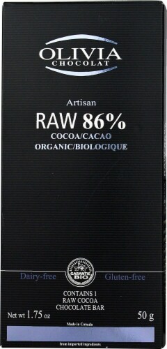 Olivia Chocolat Artisan Raw 86% Organic Chocolate Bar Perspective: front
