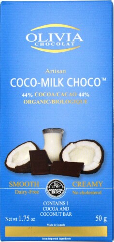 Olivia Chocolat Artisan Coco-Milk Organic Chocolate Bar Perspective: front