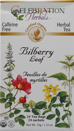 Celebration Herbals  Organic Herbal Tea Caffeine Free Bilberry Leaf Perspective: front