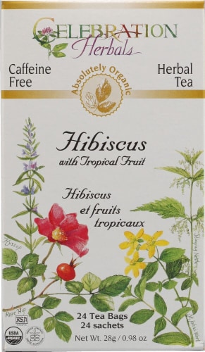 Celebration Herbals  Organic Hibiscus with Tropical Fruit Tea Caffeine Free Perspective: front