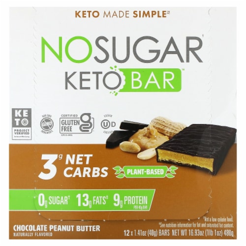 No Sugar Keto Bar - Bar Keto Chocolate Peanut Butter - Case of 12-1.41 OZ Perspective: front