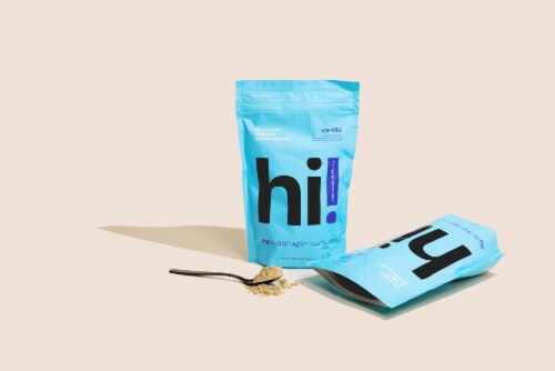 Human Improvement Vanilla Protein Powder Plant Based and Cricket Protein 15 Serving Bag Perspective: front