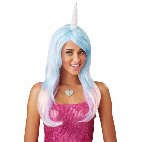 Seasons Adult Pastel Unicorn Wig - Blue/Pink Perspective: front