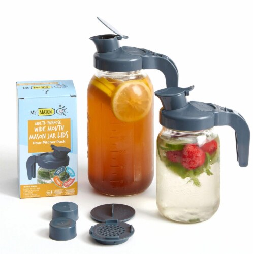Nourished Essentials 2 Lids, 2 Handles, 2 Pour Caps, 2 Filters Mason Jar Set Perspective: front
