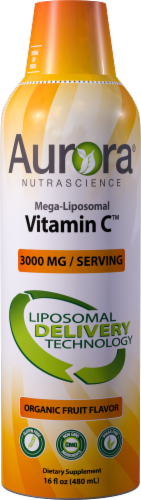 Aurora Nutrascience Organic Fruit Flavor Mega-Liposomal Vitamin C Dietary Supplement 3000mg Perspective: front