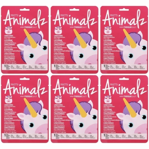 Masque Bar Pretty Animalz Unicorn Facial Sheet Mask - 6 Pack Cleansing Hydrating Perspective: front