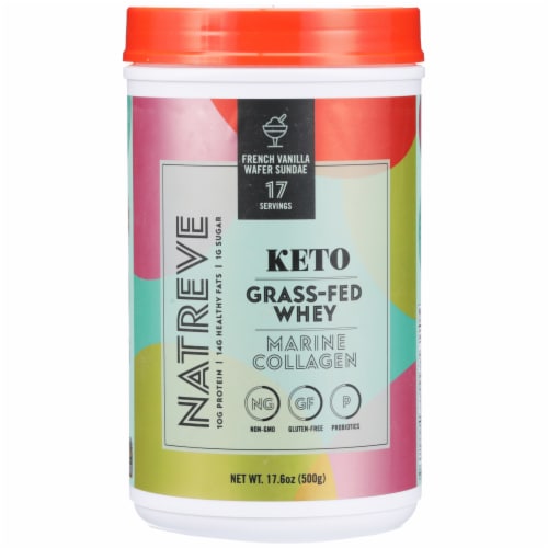 Natreve Keto Grass-Fed Whey French Vanilla Wafer Sundae Marine Collagen Perspective: front