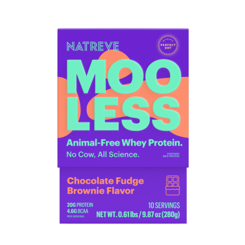 Natreve MOOLESS Chocolate Fudge Brownie Whey Protein Powder Perspective: front