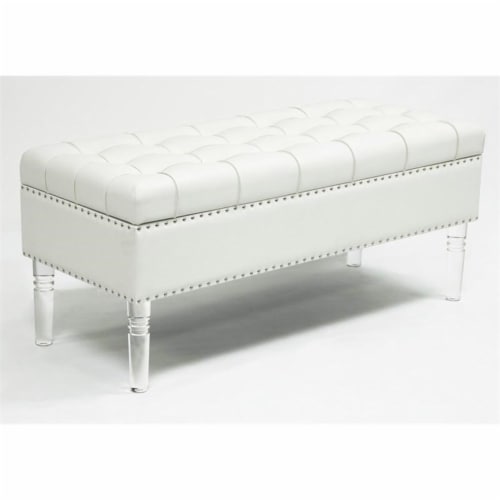 White leather tufted ottoman discount