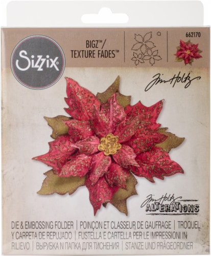 Sizzix Bigz Die W/Texture Fades By Tim Holtz-Layered Tattered Poinsettia 2.75 X6.625 Perspective: front