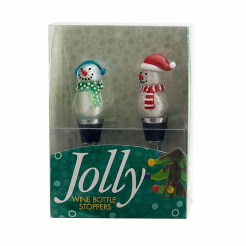 LS Arts WAX-029 Bottle Stoppers - Silver Snowmen Perspective: front