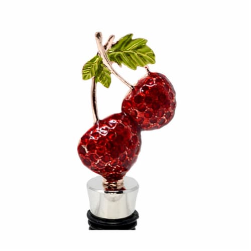 LS Arts BS-528 Red Cherries Bling Bottle Stopper Perspective: front