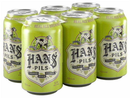 Real Ale Hans Pilsner Craft Beer 6 cans / 12 fl oz Perspective: front