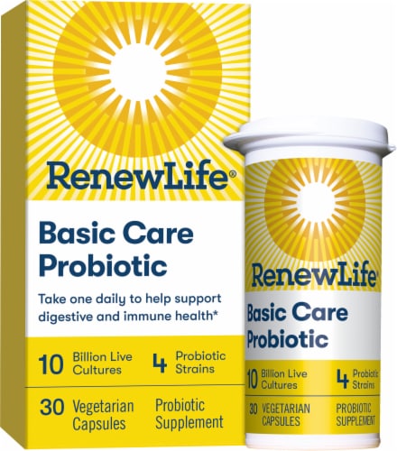 Renew Life Probiotic Basic Care Probiotic Capsules Daily Supplement Perspective: front