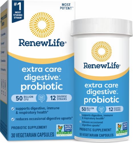 Renew Life Extra Care Probiotic Capsules Perspective: front