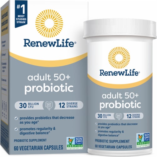 Renew Life Probiotic Adult 50 Plus Daily Supplement Capsules Perspective: front