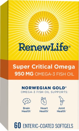 Renew Life Norwegian Gold Super Critical Omega Omega-Fish Oil Burp-Free Softgels Perspective: front
