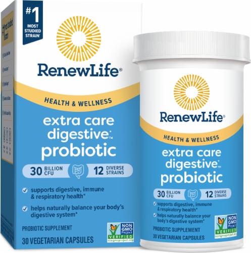 Renew Life Extra Care Digestive Probiotic Capsules Perspective: front