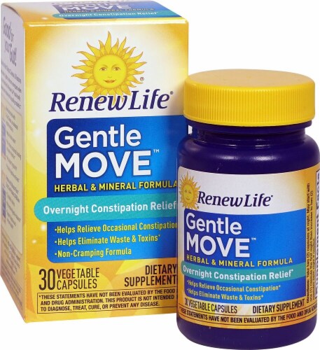 Renew Life Gentle Move Overnight Constipation Relief Capsules Perspective: front