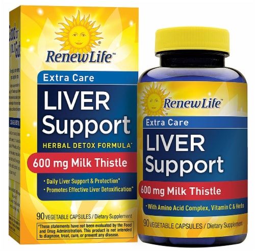 Renew Life  Liver Support™ Extra Care - Milk Thistle Liver Detox Supplement Perspective: front