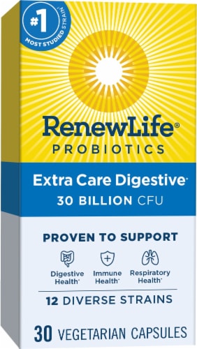Renew Life Extra Care Digestive Probiotic Capsules Perspective: front
