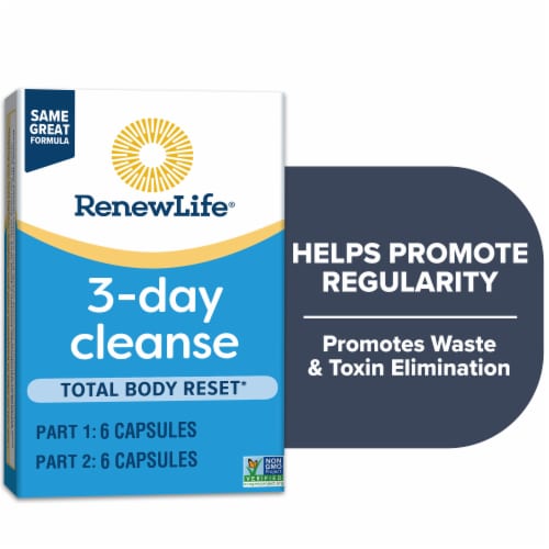 Renew Life 3-Day Cleanse Total Body Reset 2-Part Detox Cleanse Supplement Perspective: front