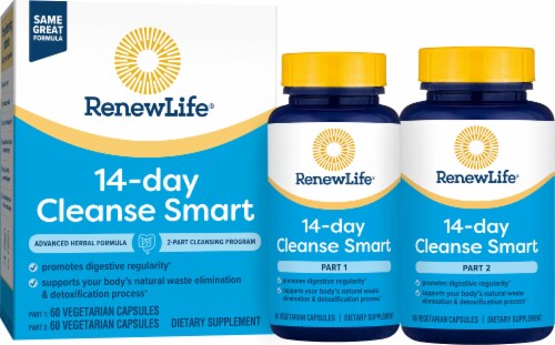 Renew Life Cleanse Smart Advanced Total Body Program Capsules 2-Part Detox Cleanse Perspective: front