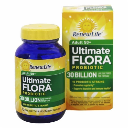 Renew Life® Ultimate Flora™ Probiotic Adult 50+ Probiotic Supplement Vegetarian Capsules Perspective: front
