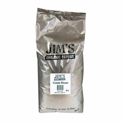 Jim's Organic Coffee Costa Rican Whole Bean Coffee Perspective: front