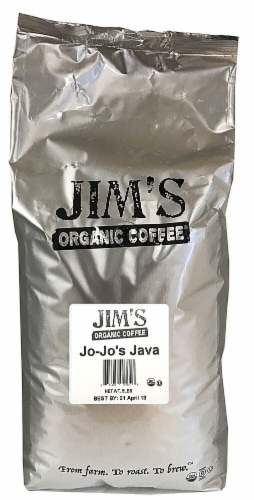 Jim's Organic Coffee Jo-Jo's Java Medium Roast Whole Bean Coffee Perspective: front