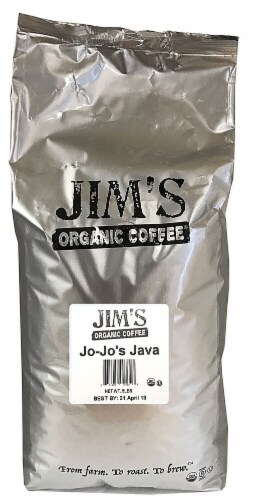Jim's Organic Coffee Jo-Jo's Java Whole Bean Coffee Perspective: front
