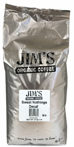 Jim's Organic Coffee Sweet Nothing Medium Light Roast Decaffeinated Whole Bean Coffee Perspective: front