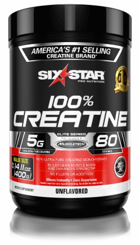 Six Star Elite Series 100% Creatine Unflabored Dietary Supplement Perspective: front