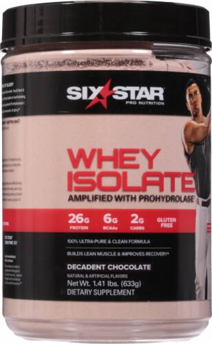 Six Star Whey Isolate Chocolate Protein Powder Perspective: front