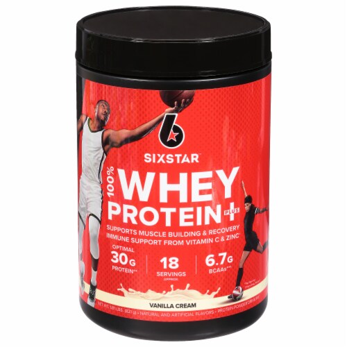 Six Star™ Vanilla Cream 100% Whey Protein Plus Powder Perspective: front