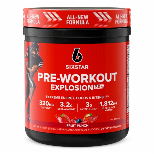 Six Star™ Fruit Punch Pre-Workout Explosion Sup0plement Powder Perspective: front