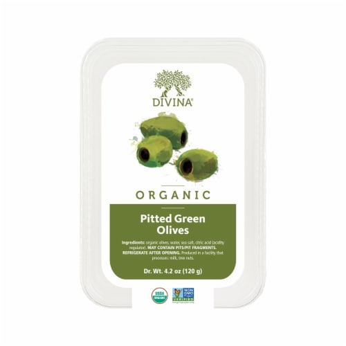 Divina Organic Pitted Green Olives Perspective: front
