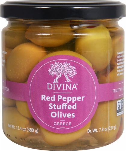 Divina Red Pepper Stuffed Olives Perspective: front
