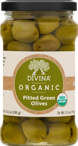 Divina Organic Pitted Green Olives Perspective: front