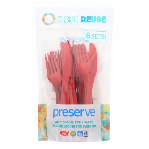 Preserve Heavy Duty Cutlery Sets - Pepper Red - 8 Sets - 24 Pieces total Perspective: front